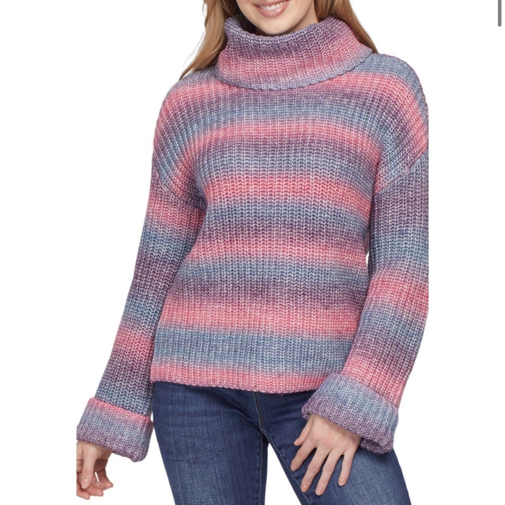 Tribal Pink and Purple Striped Turtleneck Sweater